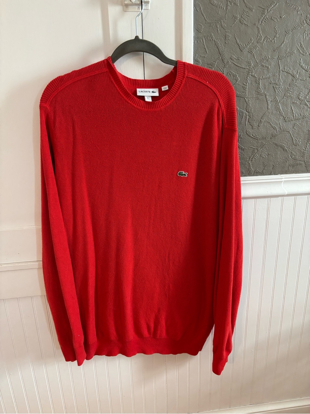 Lacoste Men's Bright Red Crewneck Sweater with Crocodile Logo